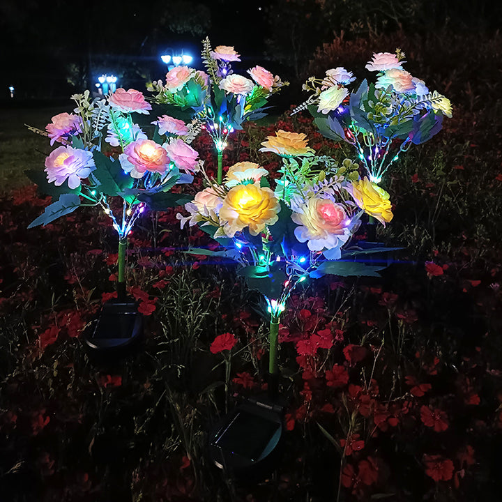 Realistic Artificial Peony Bouquet Solar Garden Stake With Dusk-To-Dawn LED And Adjustable Stem Stornfield