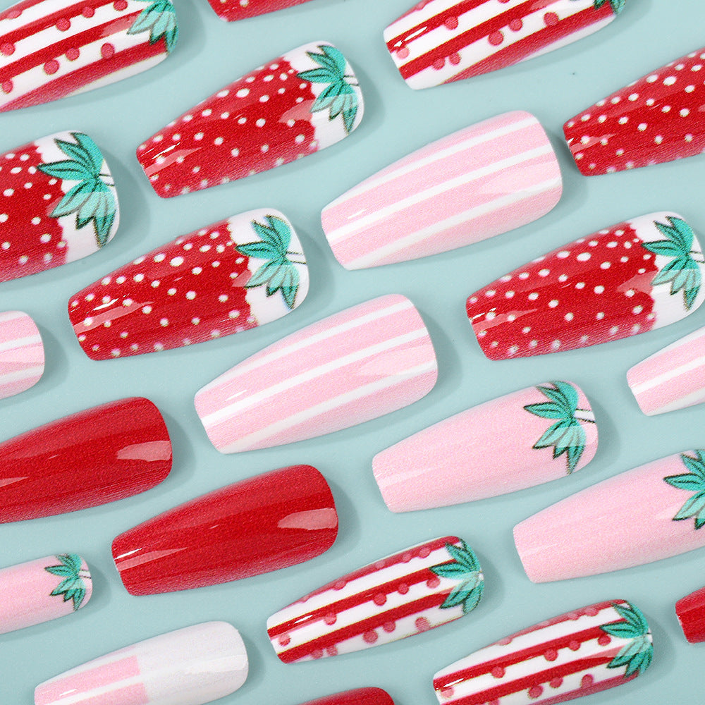 Artificial nails in romantic strawberry design Stornfield