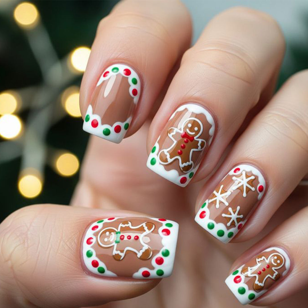 Festive Gingerbread-Themed Nail Art Extensions Stornfield