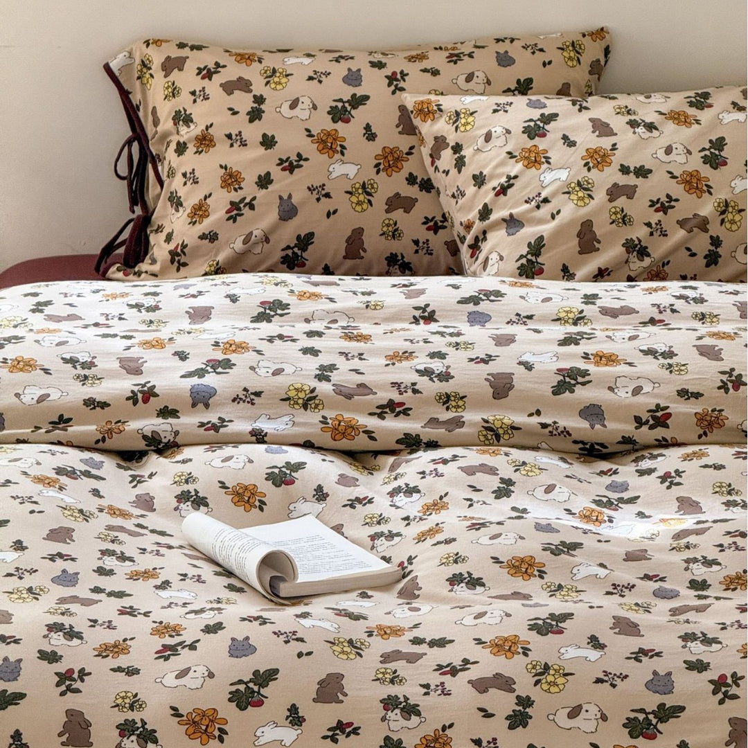 Cotton Percale Duvet Cover Set with Corner Ties and Pillowcases