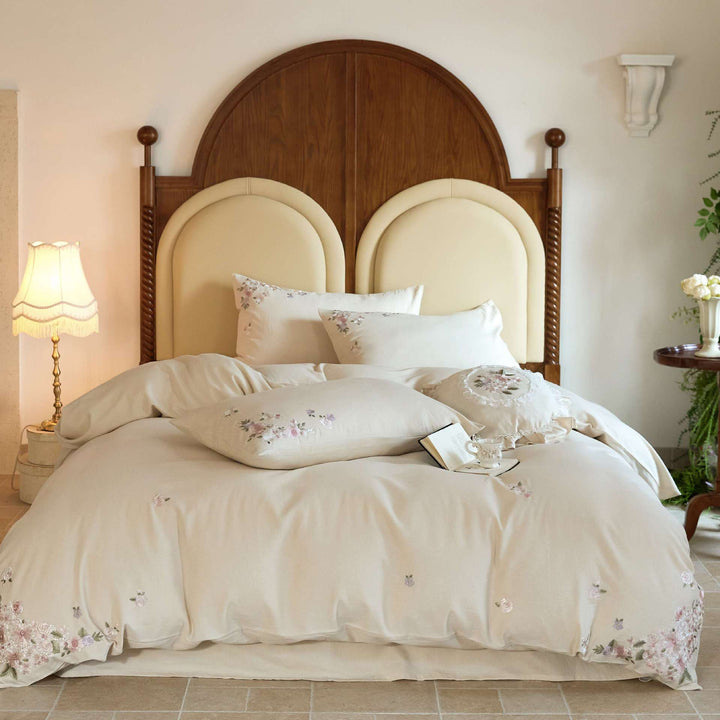 Embroidered Floral Cotton Duvet Cover Set