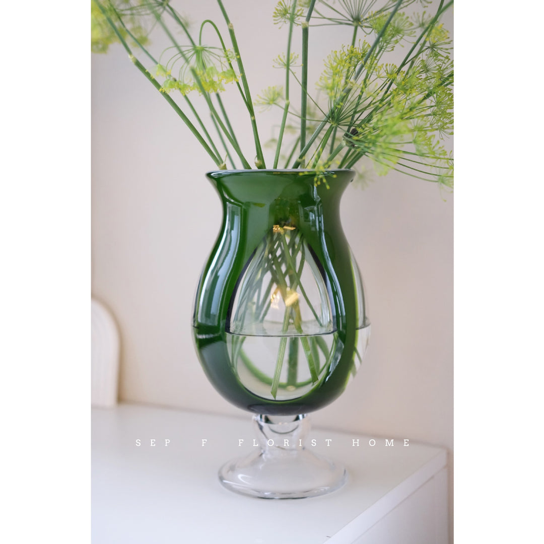 Handblown Fluted Pedestal Art Glass Trumpet Vase Stornfield