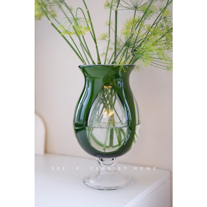 Handblown Fluted Pedestal Art Glass Trumpet Vase Stornfield