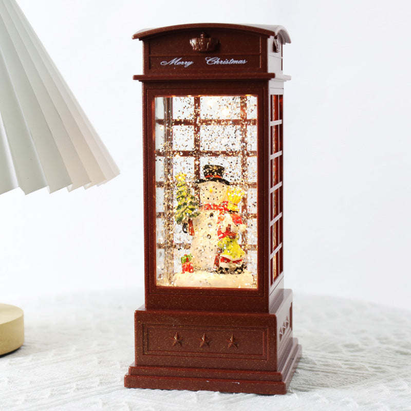 Illuminated Christmas Telephone Booth Figurine
