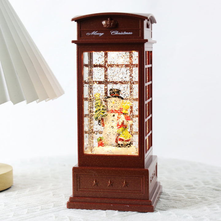 Illuminated Christmas Telephone Booth Figurine