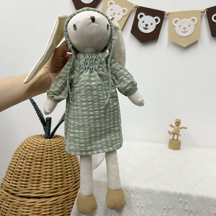 Linen Polka-Dot Pajama Comfort Bunny Doll with Long Floppy Ears