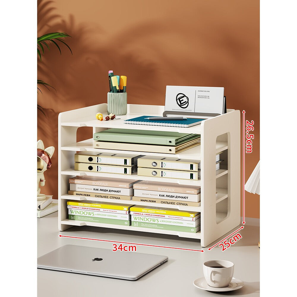 Desktop Multi-Tier Paper and Document Organizer Shelf with Slotted Trays
