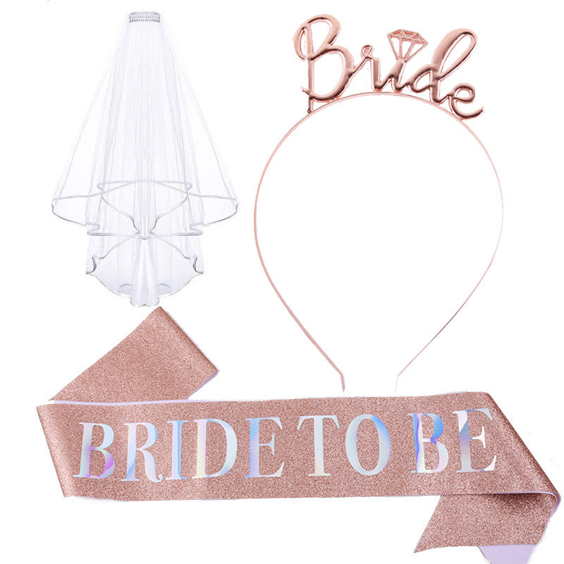 Women's bridal accessories set with shimmering veil and personalized sash Stornfield