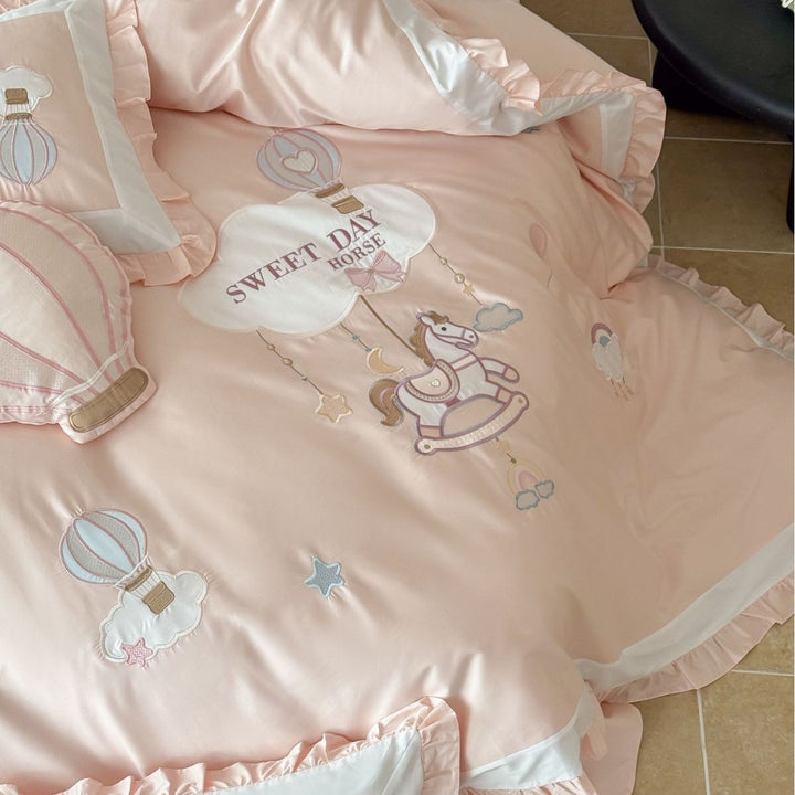 Ruffled Hot Air Balloon Embroidered Bedding Duvet Cover Set