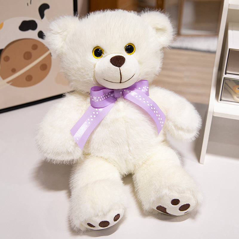 Deluxe Sitting Plush Teddy Bear Cuddler with Long-Pile Faux Fur, Embroidered Face & Satin Ribbon Stornfield