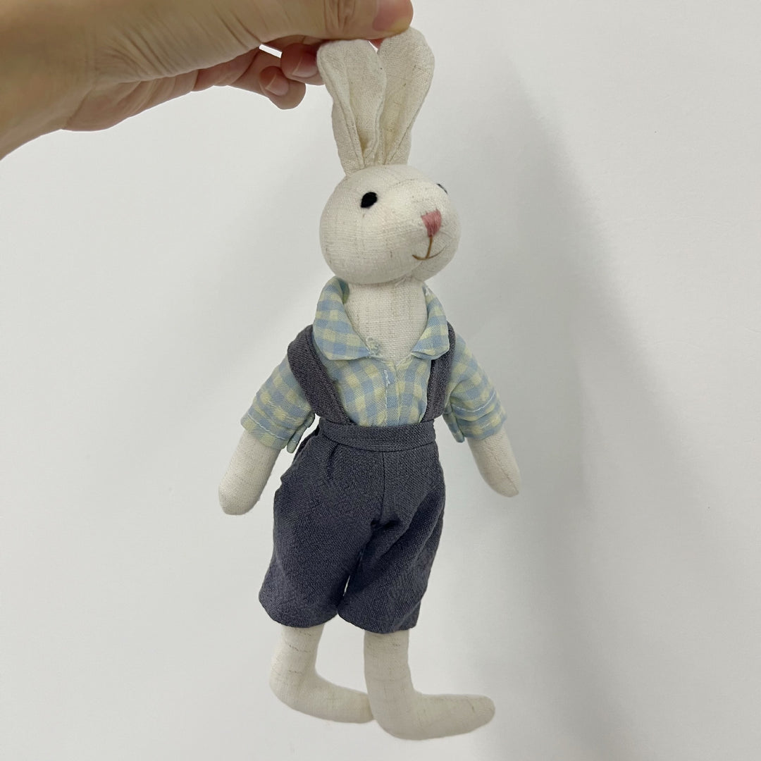 Handcrafted Linen Elephant Soft Toy Doll with Striped Ruffle Collar