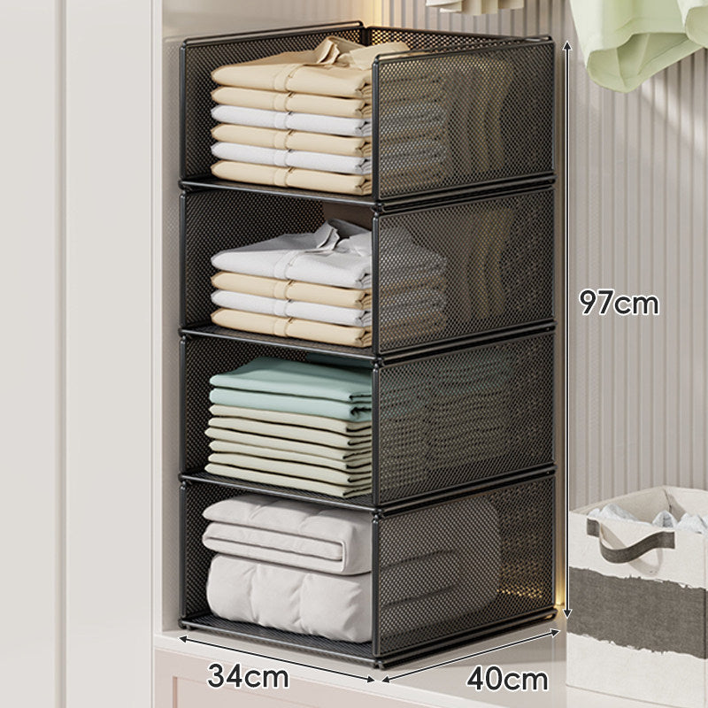 Stackable Metal Mesh Four Tier Closet Storage Drawer Organizer