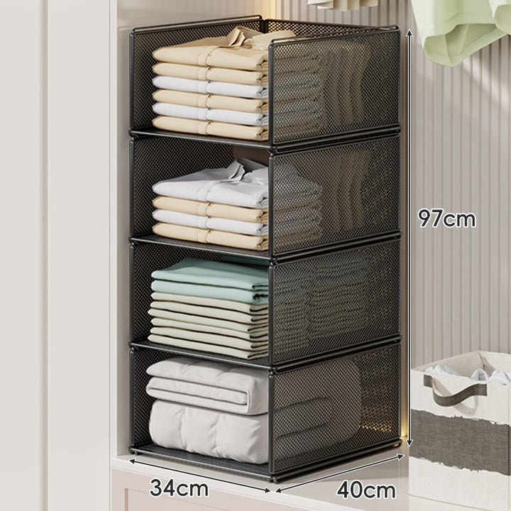 Stackable Metal Mesh Four Tier Closet Storage Drawer Organizer