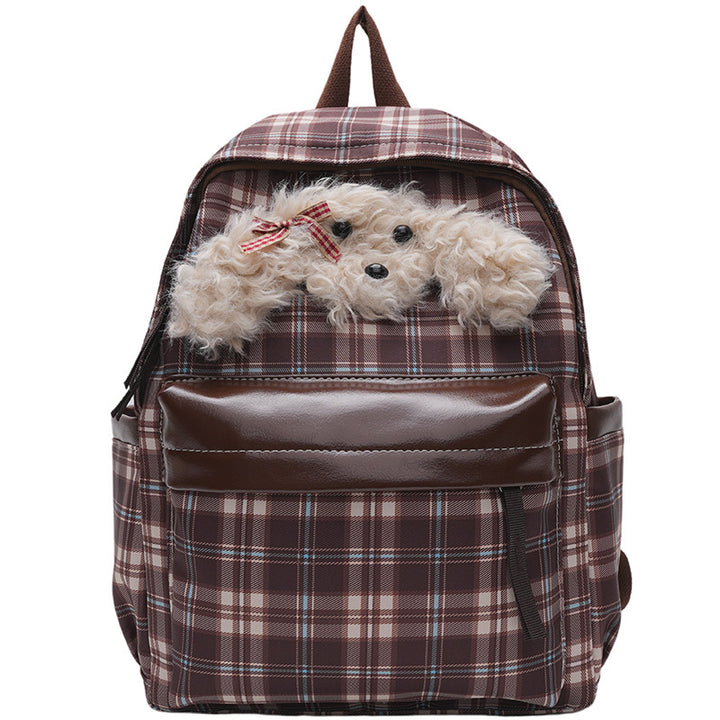 Plush backpack with unique checkered pattern and casual animal motif Stornfield