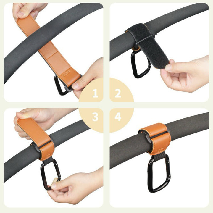 Heavy-Duty Leather Loop Stroller and Bag Carabiner Hook