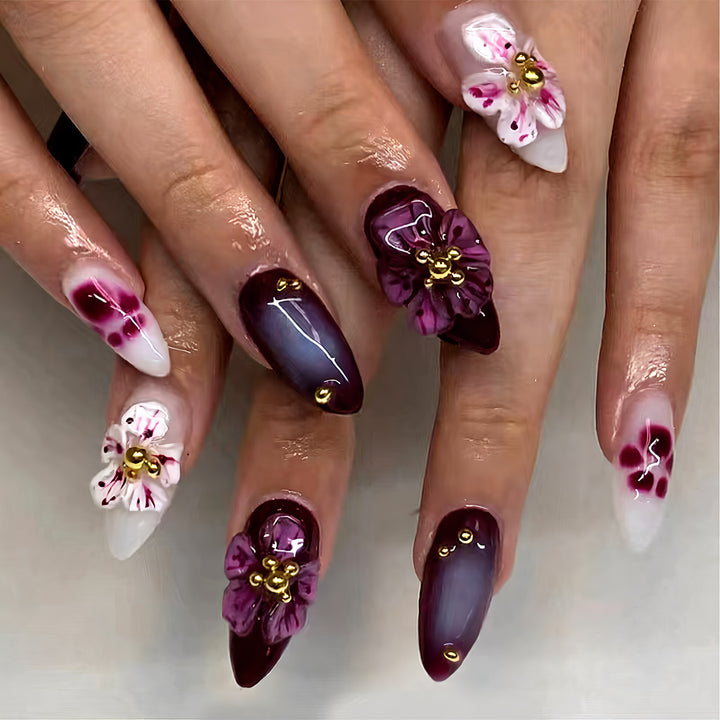 Floral-Embellished Stiletto Press-On Nail Art Stornfield