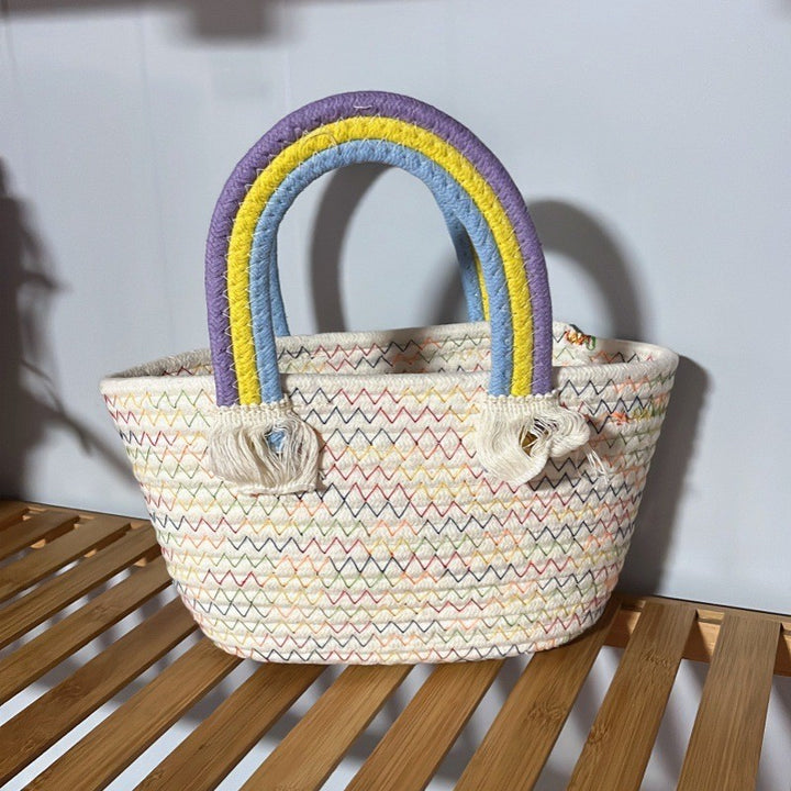 Women's handmade basket bag with color-coordinated handle accents Stornfield