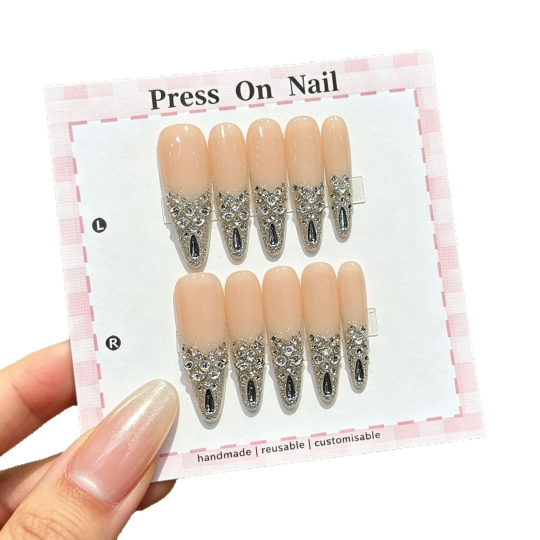 Decorative Elegant Press-On Nails with Rhinestone Accents