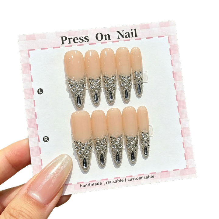 Decorative Elegant Press-On Nails with Rhinestone Accents