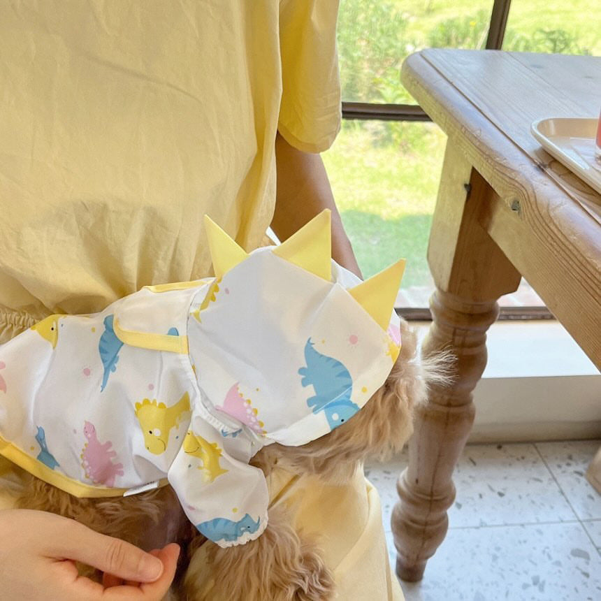 Waterproof Hooded Dino-Print Dog Raincoat with Spiked Hood