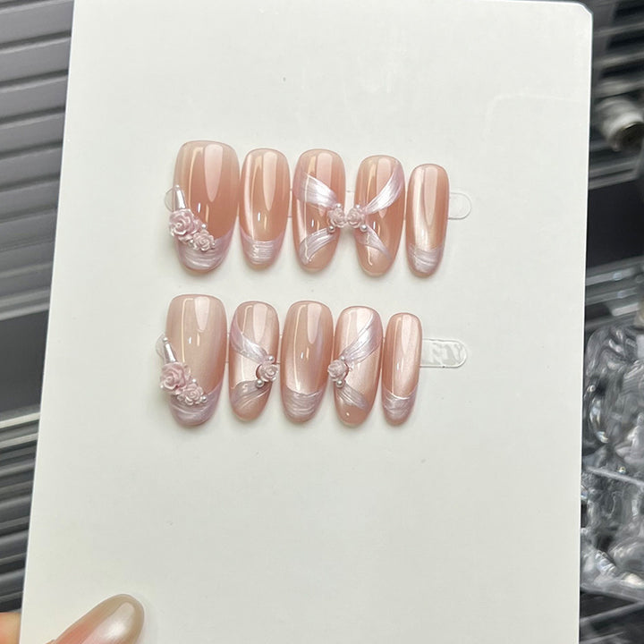 Decorative Press-On Nail Art Set with Floral Accents 1790734426