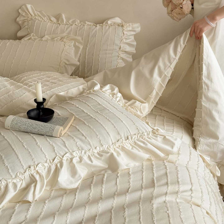 Ruffled Textured Cotton Sateen Duvet Cover Set