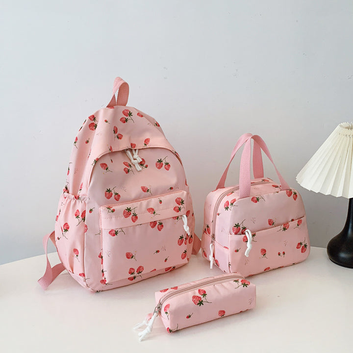 Backpack set with cheerful strawberry pattern and practical compartments Stornfield