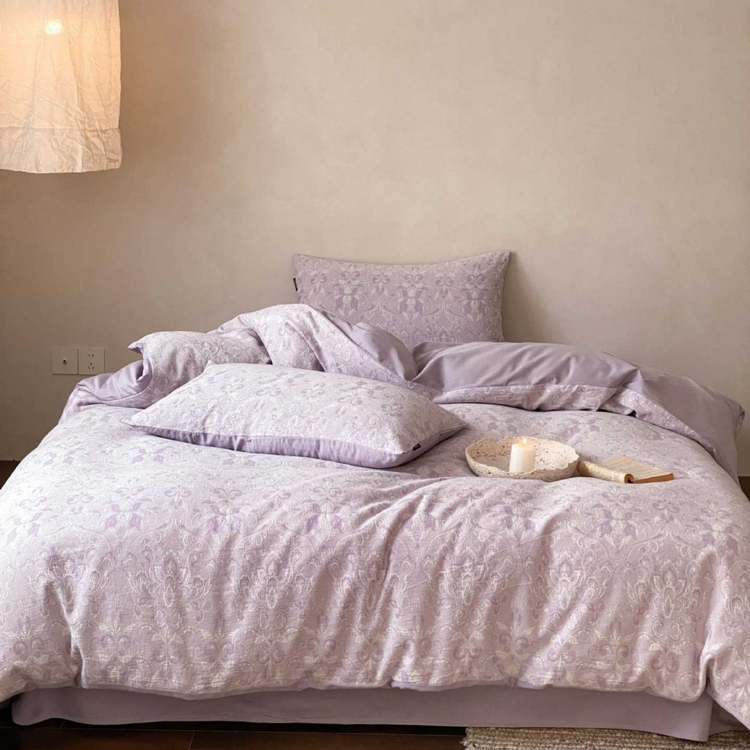 Premium cotton jacquard duvet cover set with subtle paisley relief and concealed zipper
