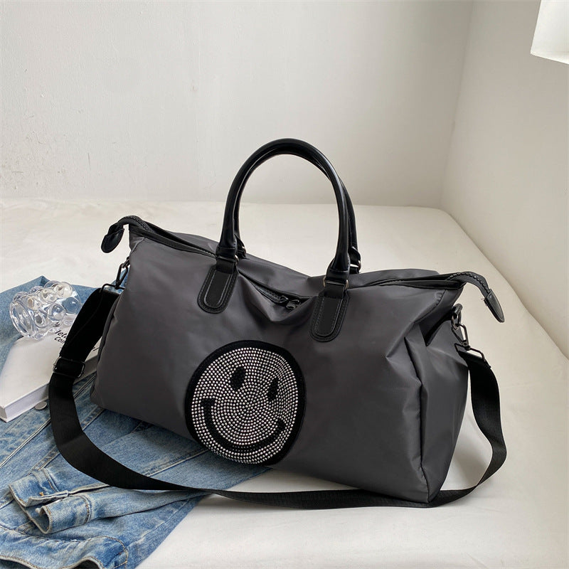 Fashionable Multi-Pocket Smile Print Duffle Bag Stornfield