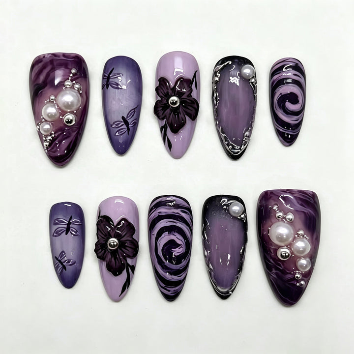 Flower-Patterned Artistic Press-On Nail Art Set Stornfield