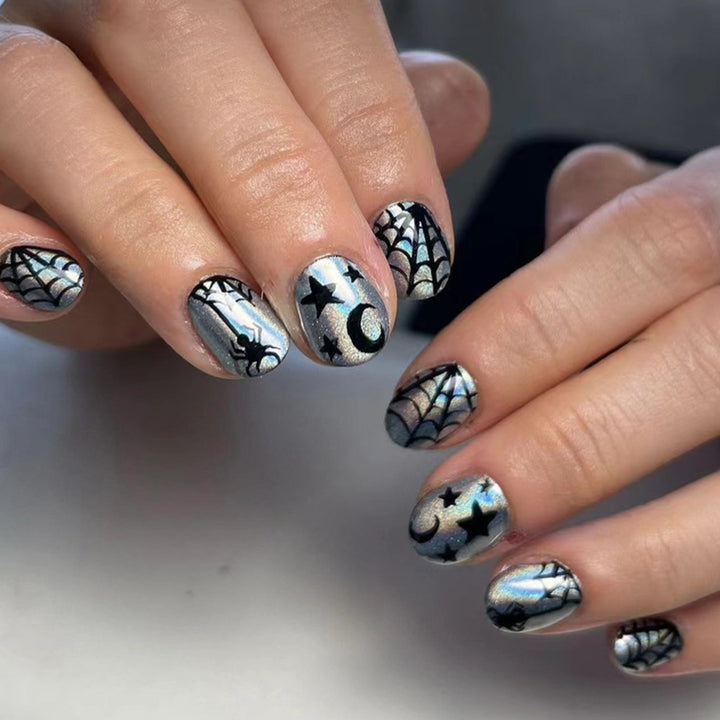 Spiderweb-Themed Press-On Nail Art Set Stornfield
