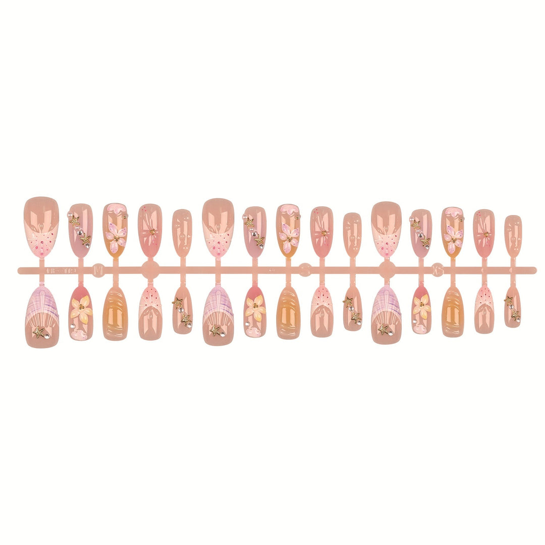 Decorative Press-On Nail Set with Floral Accents