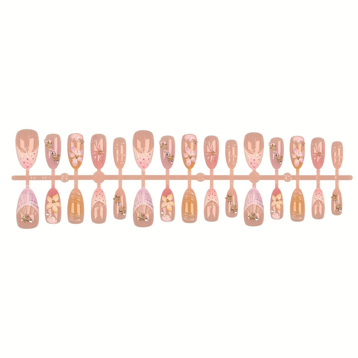 Decorative Press-On Nail Set with Floral Accents