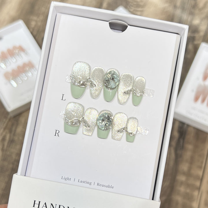 Glamorous Reusable Press-On Nail Set with Gemstone Accents Stornfield