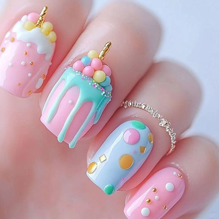 Elegant Artificial Nails with French Manicure and Glitter Effects Stornfield