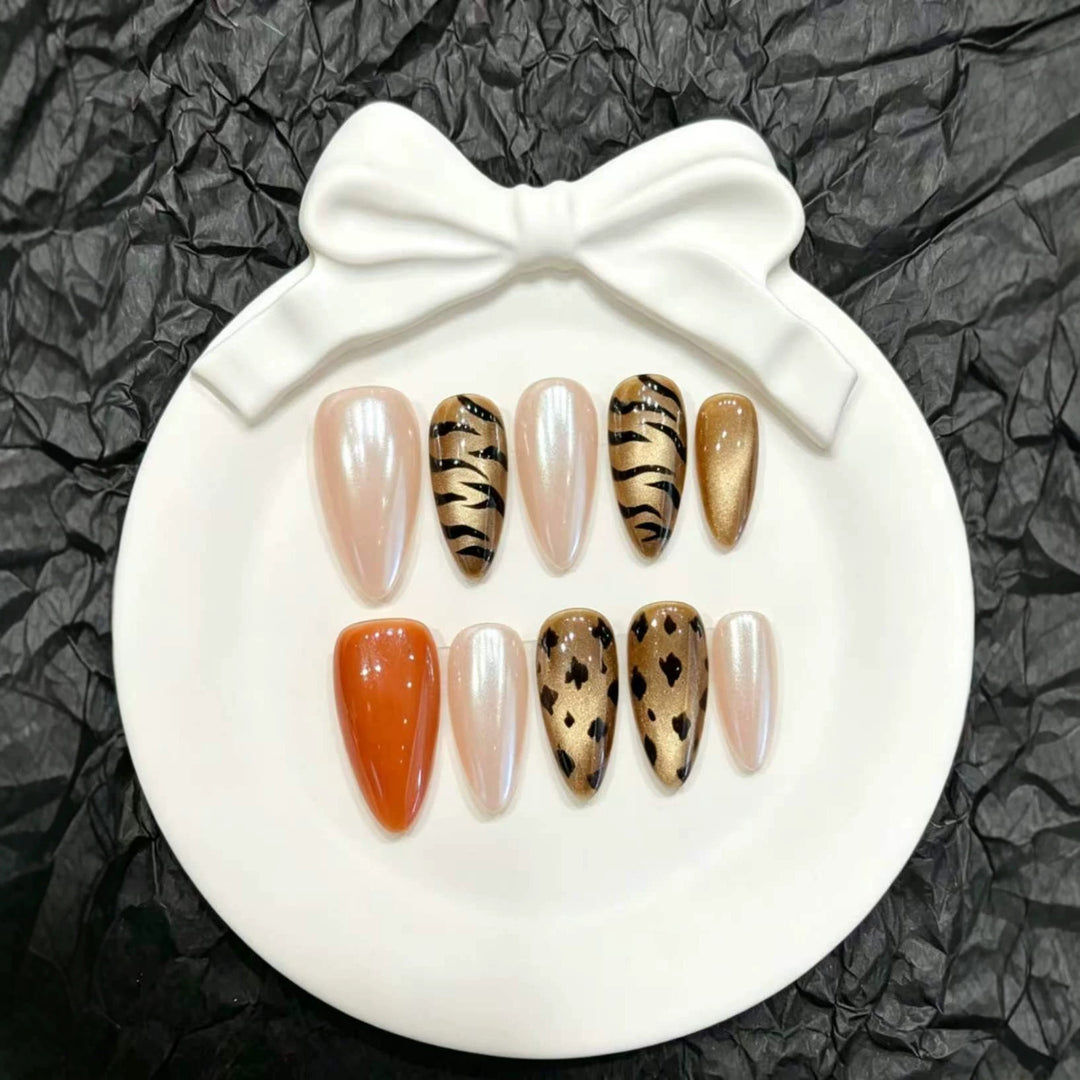 Decorative Press-On Nail Art Set with Animal Print Designs