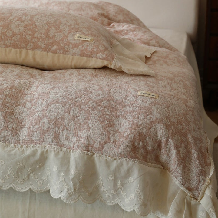 Floral Quilted Cotton-Linen Duvet Cover Set