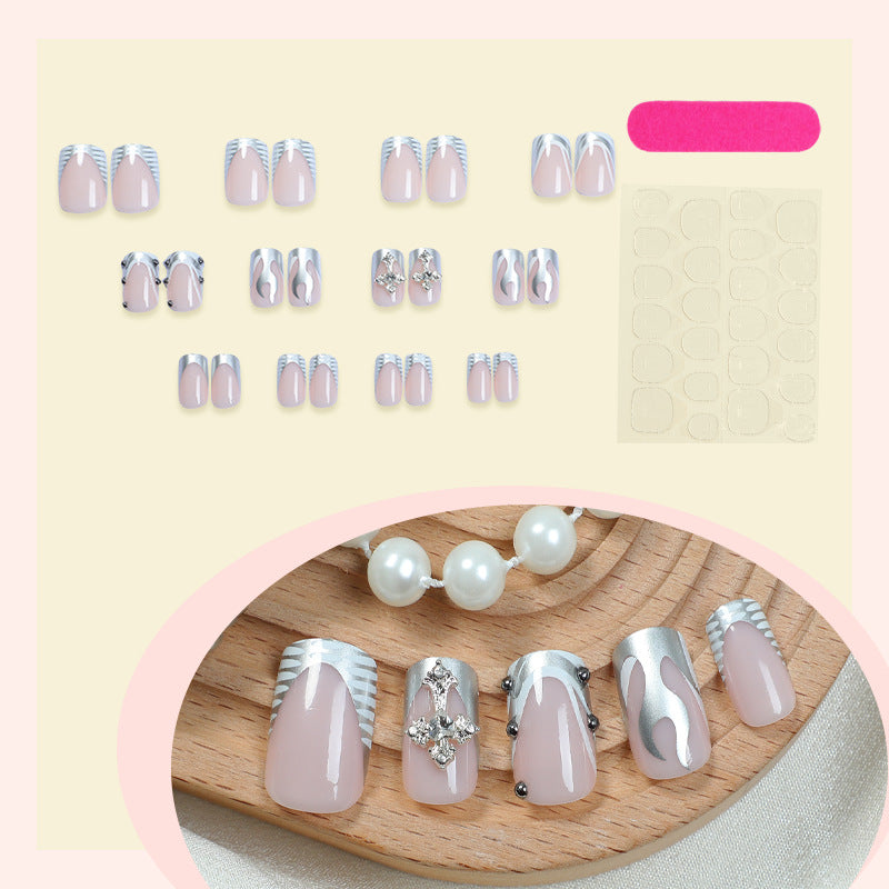 Decorative Press-On Nail Art Set with Stylish Marble and Gem Accents Stornfield