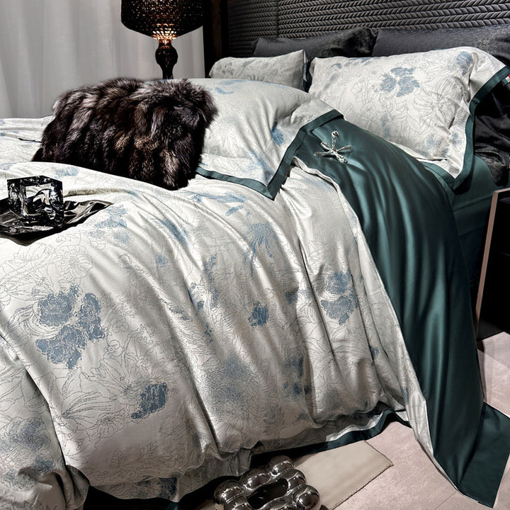 Reversible Jacquard Floral Satin-Back Duvet Cover & Pillowcase Set