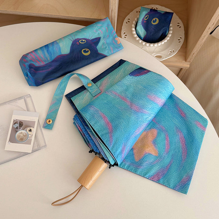 Women's folding umbrella with creative cat design and practical case Stornfield