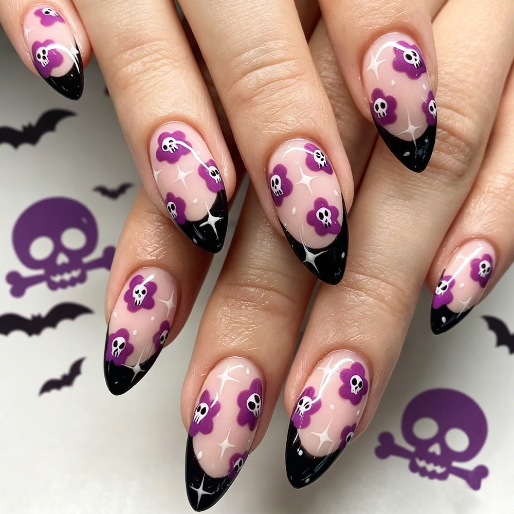 Artistic Skull and Flower Press-On Nails Stornfield