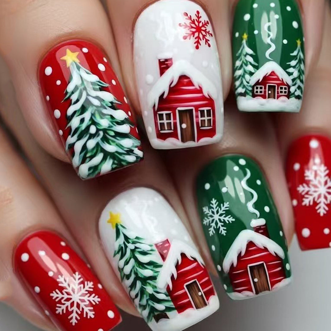 Artificial nails with winter chalet design Stornfield