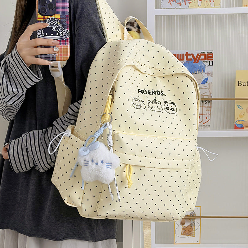 Playful Polka Dot Backpack with Cute Character Accents Stornfield