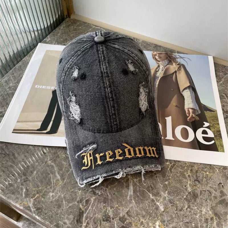 Women's Distressed Freedom Embroidered Baseball Cap Stornfield