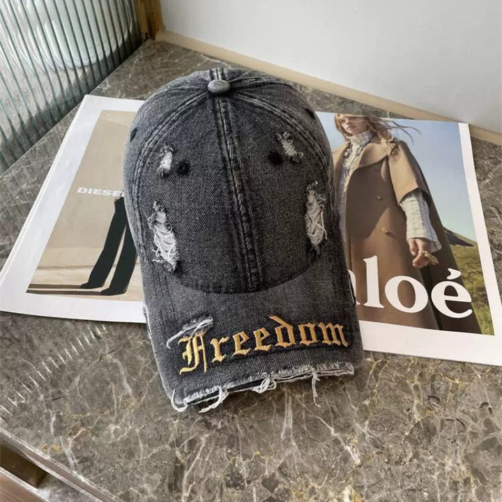 Women's Distressed Freedom Embroidered Baseball Cap Stornfield