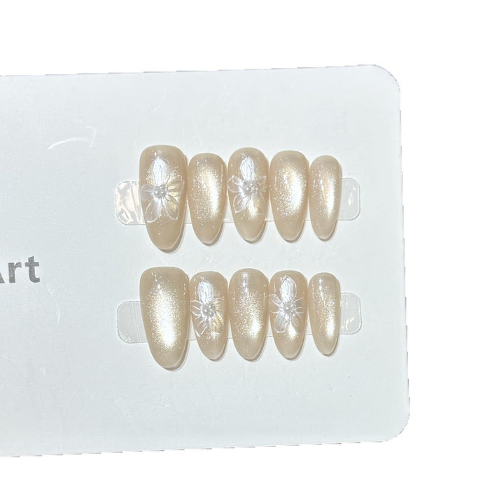 Artistic Press-On Nail Set with Floral and Glitter Accents Stornfield