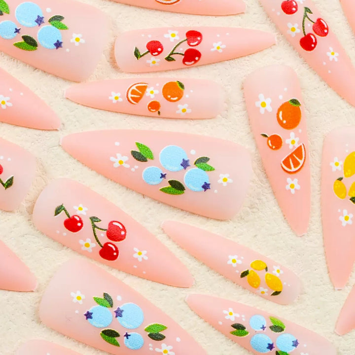 Artificial nail set with fruity 3D designs and blooming accents Stornfield