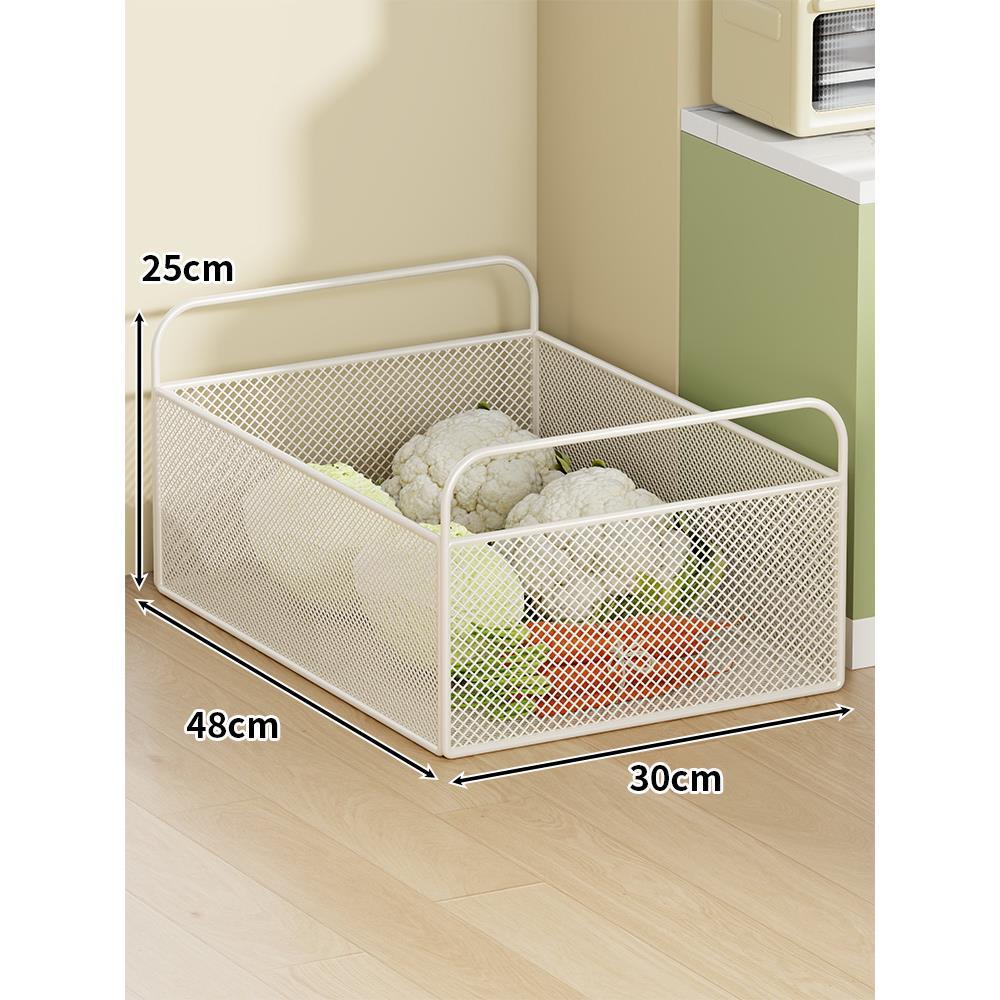Ventilated Metal Mesh Pantry & Produce Rolling Storage Basket with Tall Handles