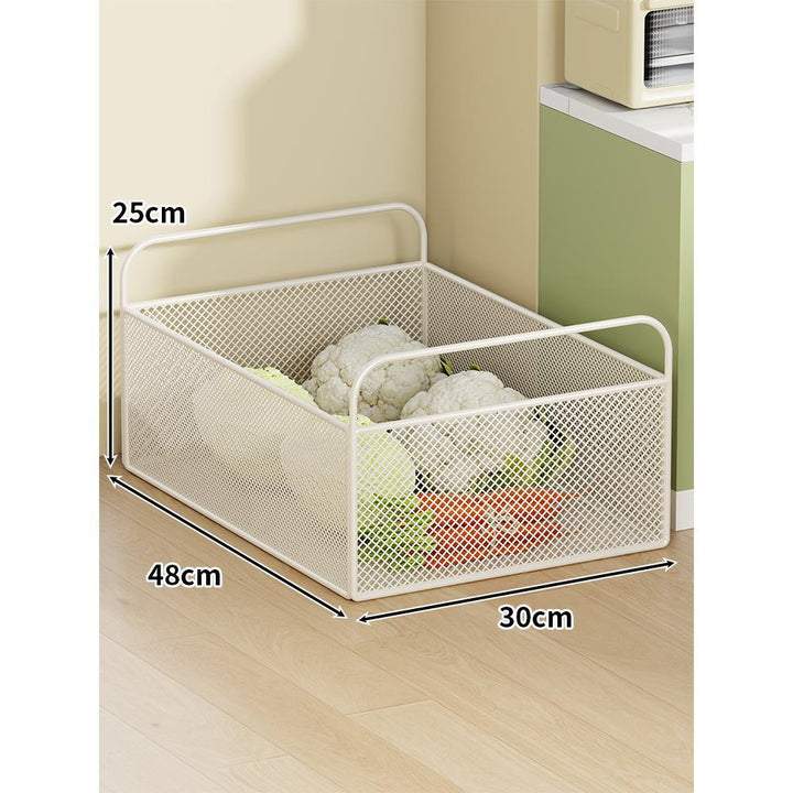 Ventilated Metal Mesh Pantry & Produce Rolling Storage Basket with Tall Handles