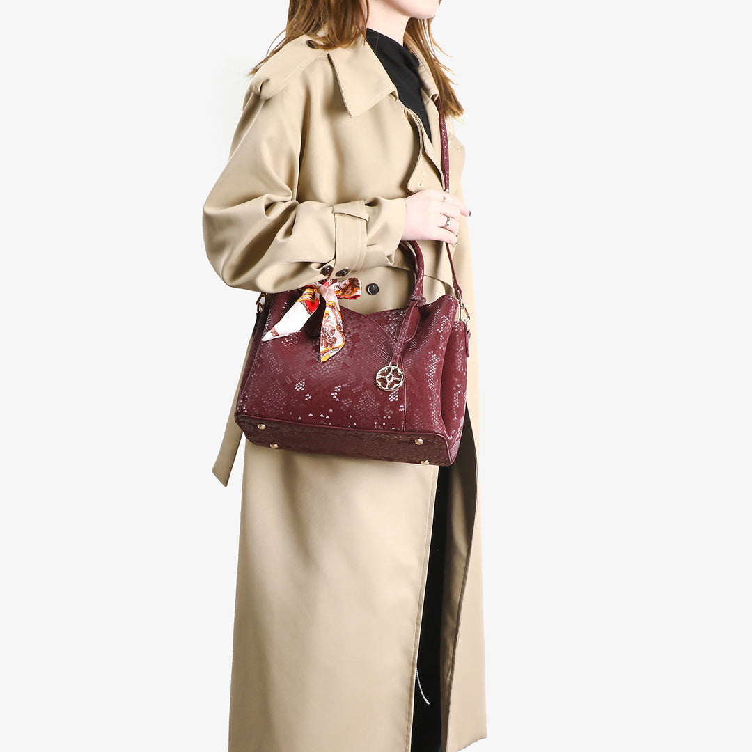 Textured Faux Leather Handbag with Decorative Scarf